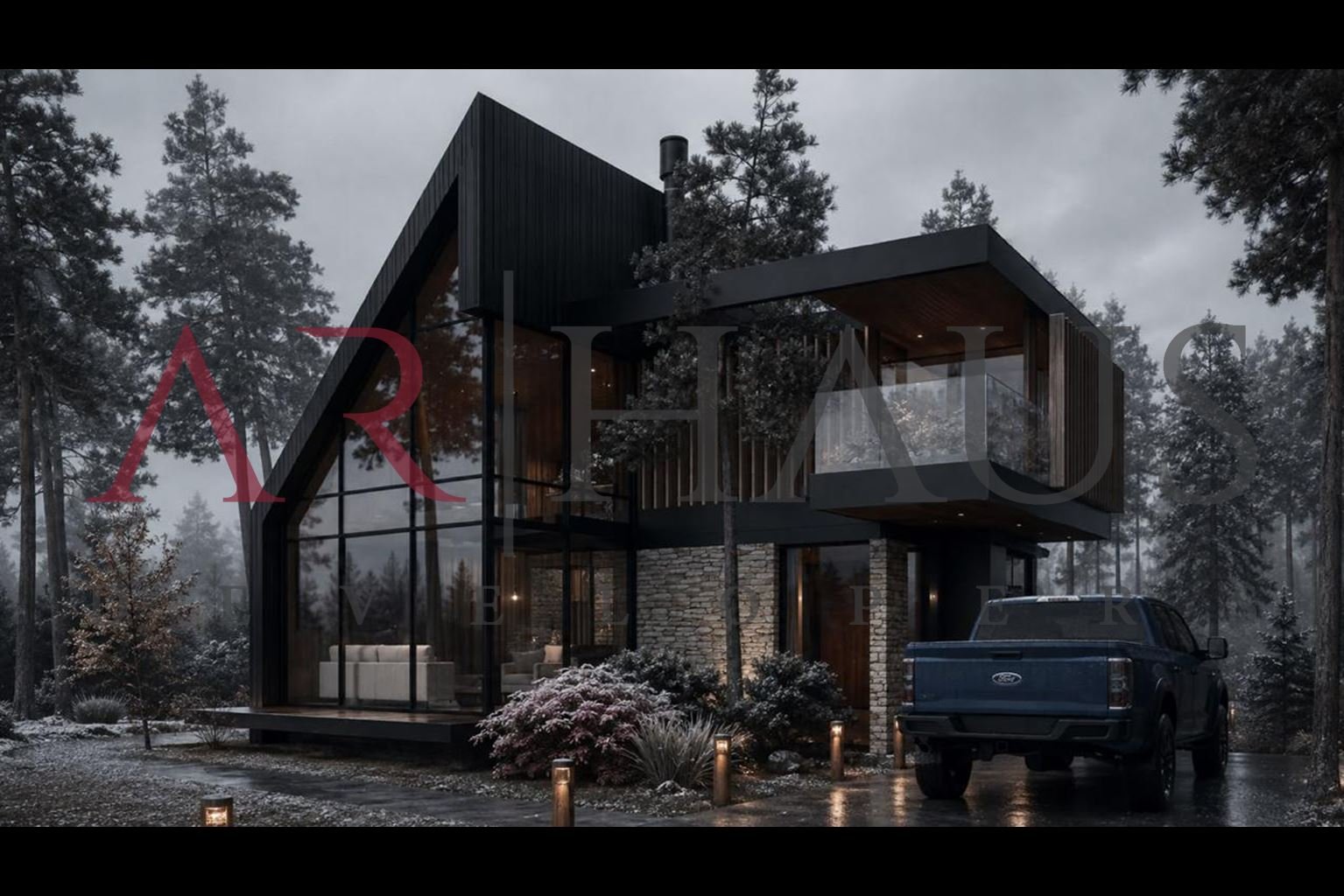 Casa Huepil, Vista general con nieve