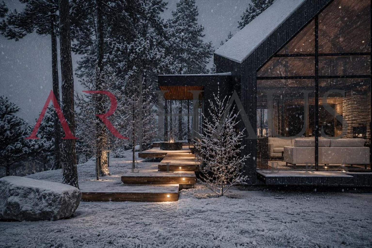 Casa Huepil, Acceso con escalones iluminados